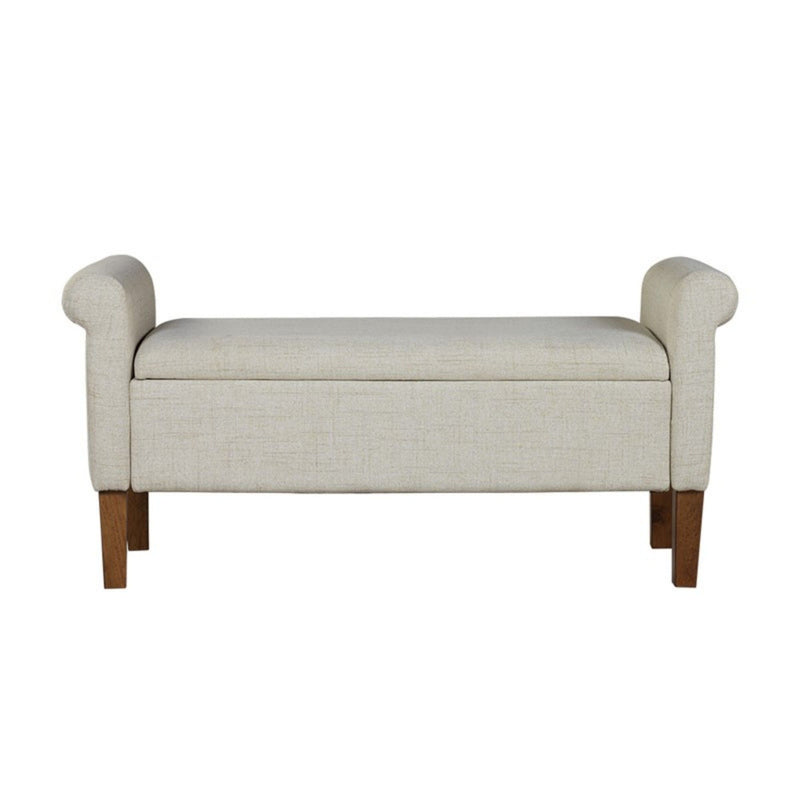 Upholstered Storage Bench With Rolled Armrests