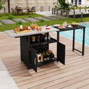 Versatile Outdoor Cabinet With Folding & Expandable Work Surfaces, Ample Storage Space, And Lockable Wheels - Matte Black