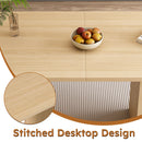 Oval Dining Table For 6 People With Wood Strip Base - Burly Wood