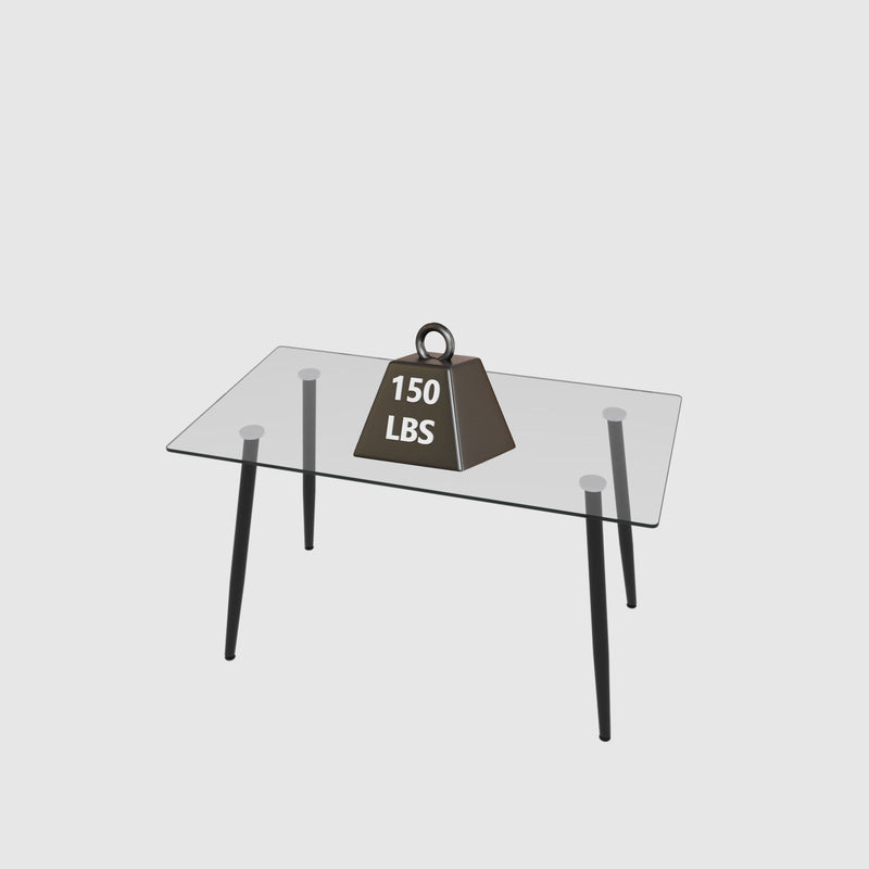 Modern Minimalist Rectangular Glass Dining Table With Tempered Glass Top Metal Legs, For 4 - 6 - Transparent
