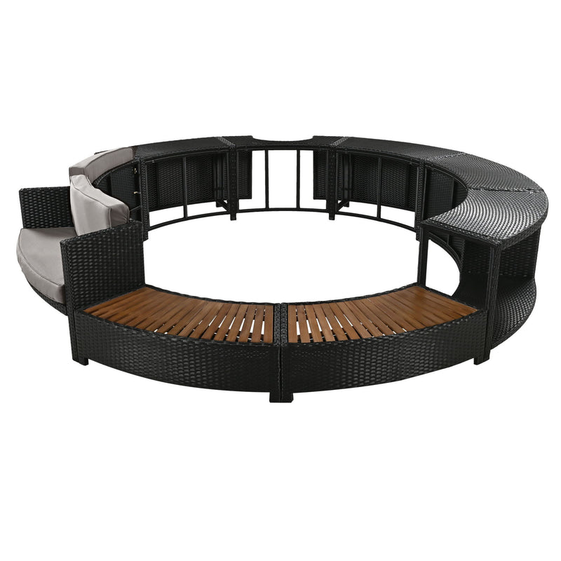 Spa Surround Spa Frame Patio Rattan Sofa Set With Storage Spaces, Mini Sofa And Comfortable Cushion For Patio, Backyard