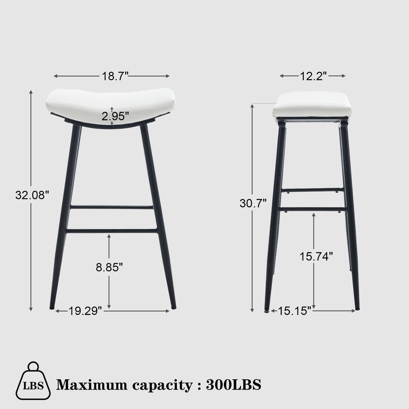 Counter Height Bar Stool (Set of 2) For Dining Room Kitchen Counter Island, Linen Fabric Upholstered Breakfast Stools With Footrest