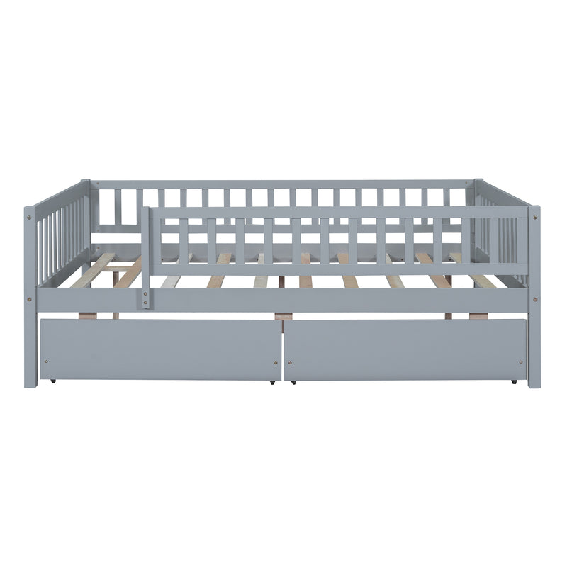 Full Size Daybed Wood Bed with Two Drawers, Gray