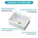 Rectangular Deep Single Bowl Kitchen Sink, Undermount Top Mount Porcela Stainless Steel Grid - White