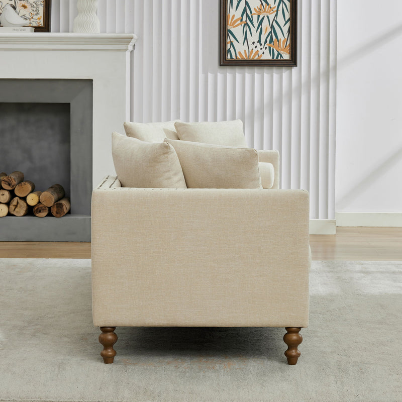 Upholstered Chaise Lounge Indoor With Nailheads, Sleeper Sofa Couch With 4 Throw Pillows & 2 Bolsters, Daybed With Rubberwood Legs
