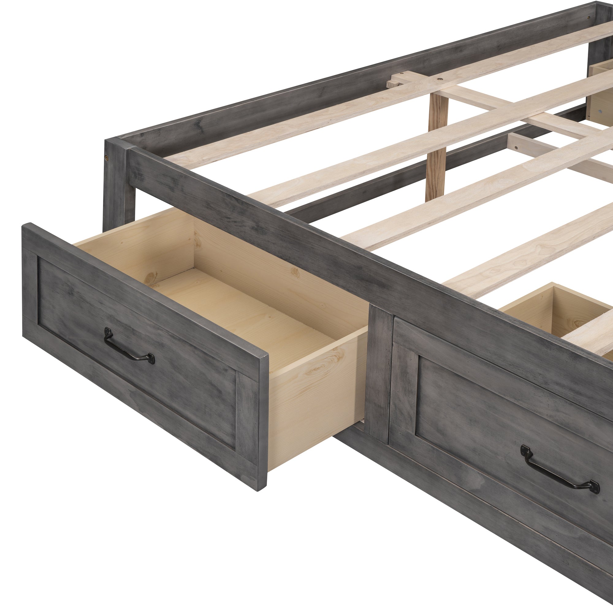 Queen Size Platform Bed with 6 Storage Drawers,Antique Gray - Atlantic Fine Furniture Melbourne FL