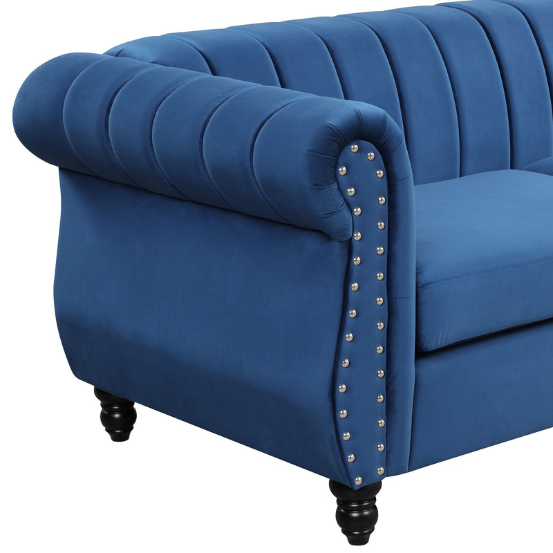 Modern Sofa Dutch Fluff Upholstered Sofa With Solid Legs, Buttoned Tufted Backrest