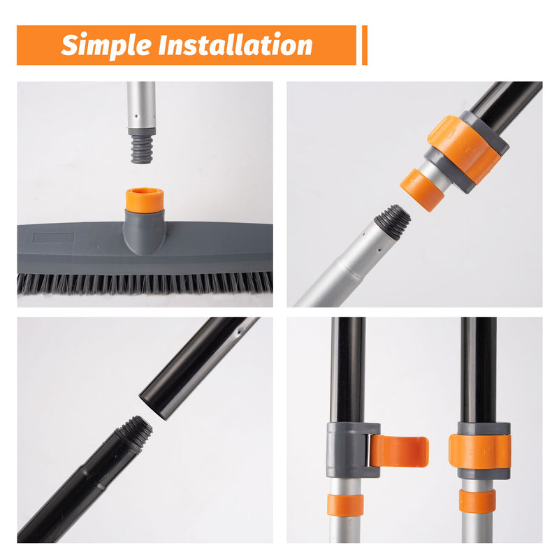 Adjustable Floor Brush With Squeegee Powerful Cleaner For Concrete, Tile, Bathrooms, Kitchens, Garages, And Pools - Black
