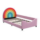 Rainbow Upholstered Twin Daybed Low To The Ground Design Cute Style Princess Bed - Colorful / Pink