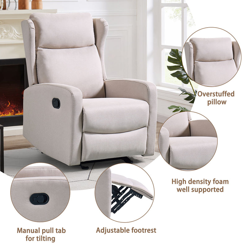 Rocking Recliner Chair For Living Room, Adjustable Modern Recliner Chair, Recliner Sofa With Lumbar Support, Classic And Traditional Recliner Chair With Comfortable Arm And Back Sofa - Light Gray