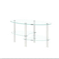 Transparent Oval Glass Coffee Table, Modern Table In Living Room Oak Wood Leg Tea Table 3-Layer Glass Table
