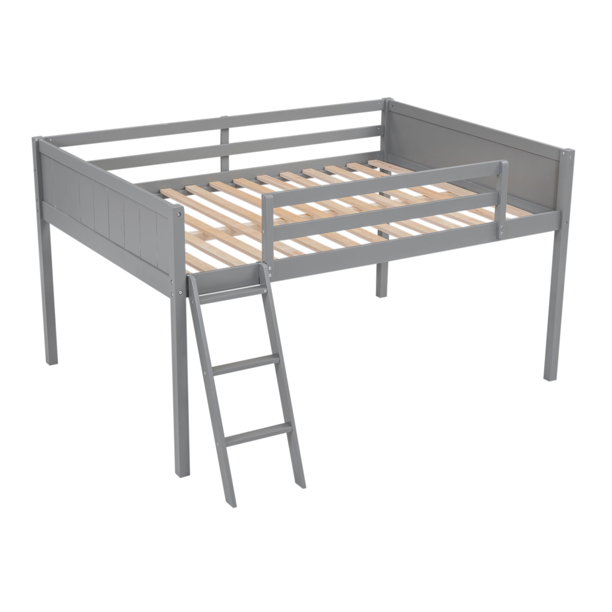 Full Size Wood Loft Bed with Ladder, ladder can be placed on the left or right, Gray - Atlantic Fine Furniture Melbourne FL