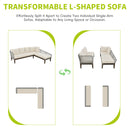 TOPMAX Modern 5-Person Outdoor Seating Group with Cushions Rope Waved Patio Sofa Set for Garden, Lawn, Poolside, L-Shaped, Gray+Beige