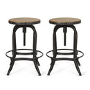Industrial Firwood Adjustable Height Swivel Barstools (Set of 2) Metal & Wood - Natural / Pewter