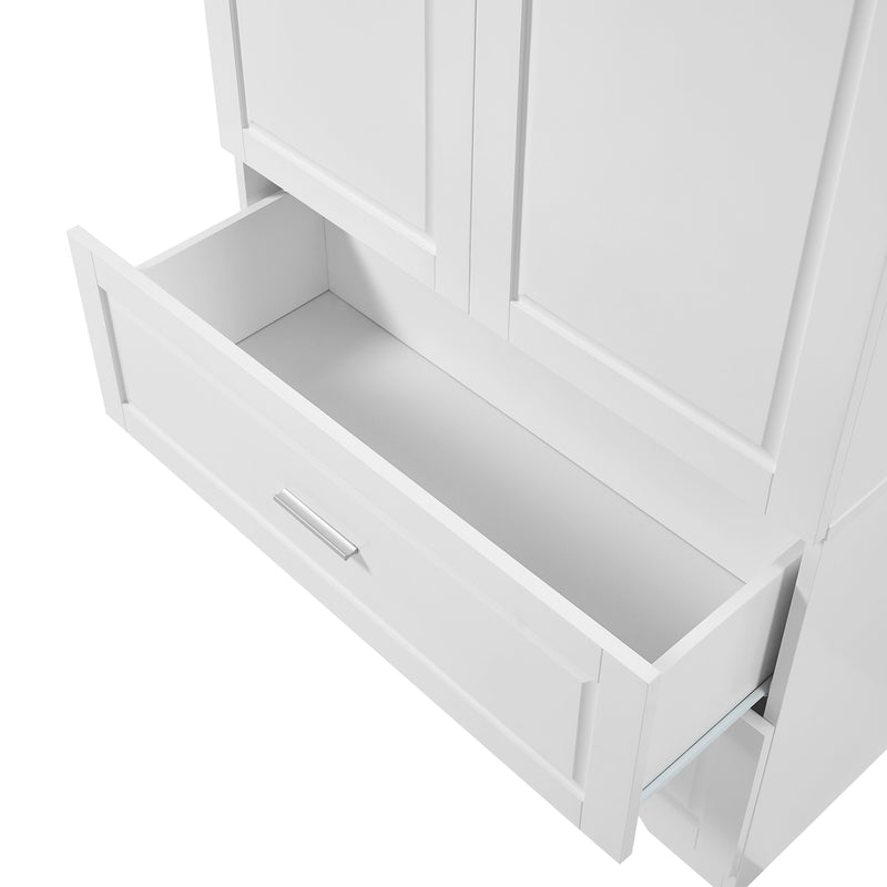 Tall Bathroom Storage Cabinet, With Two Doors And Drawers, Adjustable Shelf, MDF Board - White