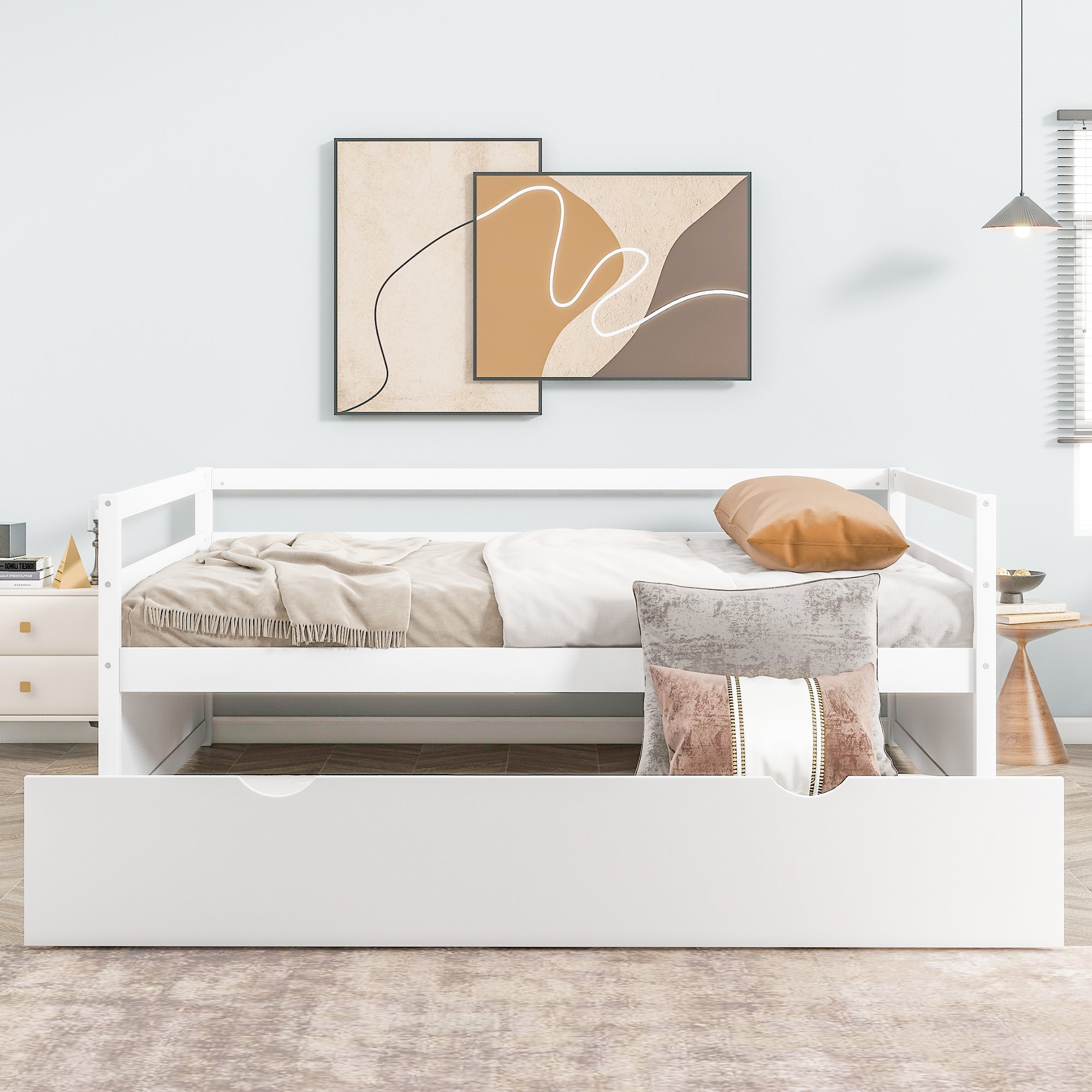 Twin Size Wood Daybed with Twin Size Trundle, White - Atlantic Fine Furniture Melbourne FL