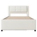 Full Size Upholstered Platform Bed With Adjustable Trundle - Beige