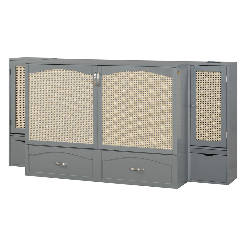 Murphy Wall Bed With Drawer And Rattan Decoration