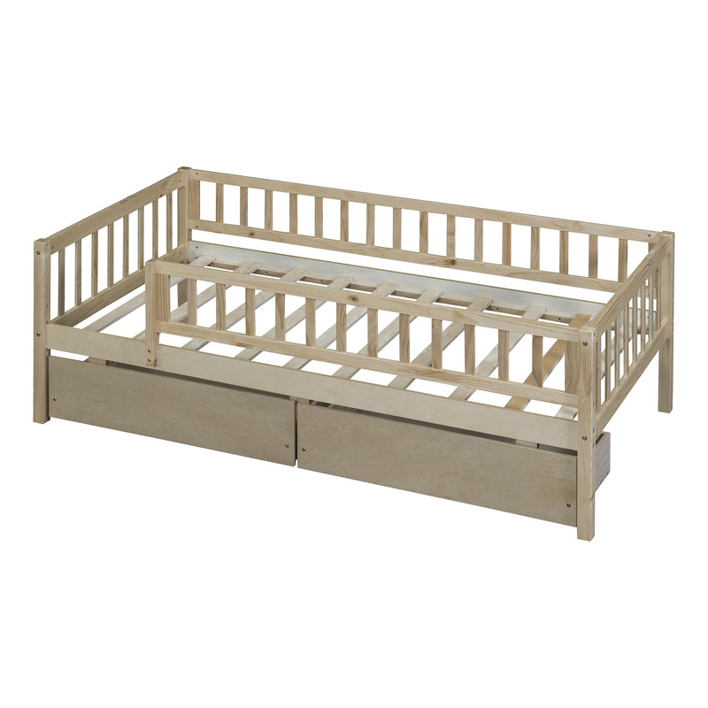 Twin Size Daybed Wood Bed with Two Drawers, Natural