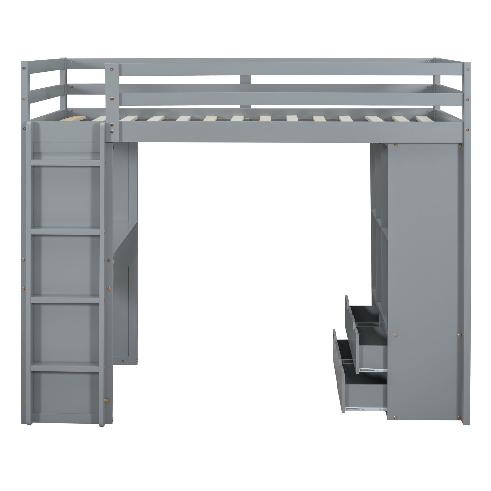 Twin Size Loft Bed with large shelves, writing desk and LED Light, Gray - Atlantic Fine Furniture Melbourne FL