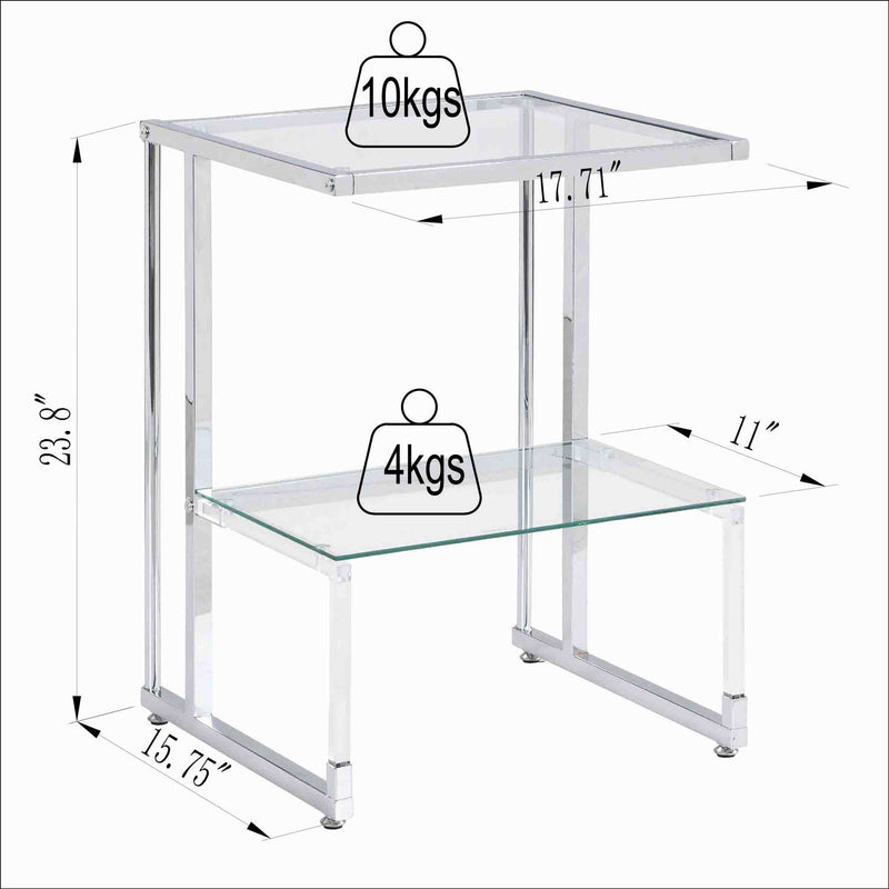 2 Tier Acrylic Glass End Table For Living Room