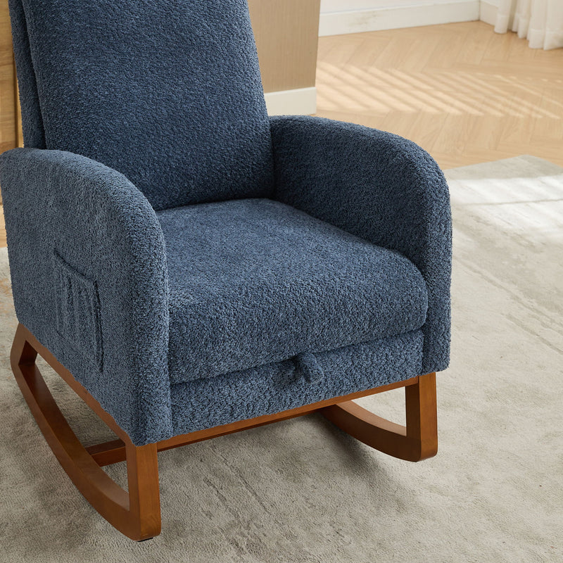 High Back Glider Rocking Chair With Retractable Footrest And Rubber Wood Legs