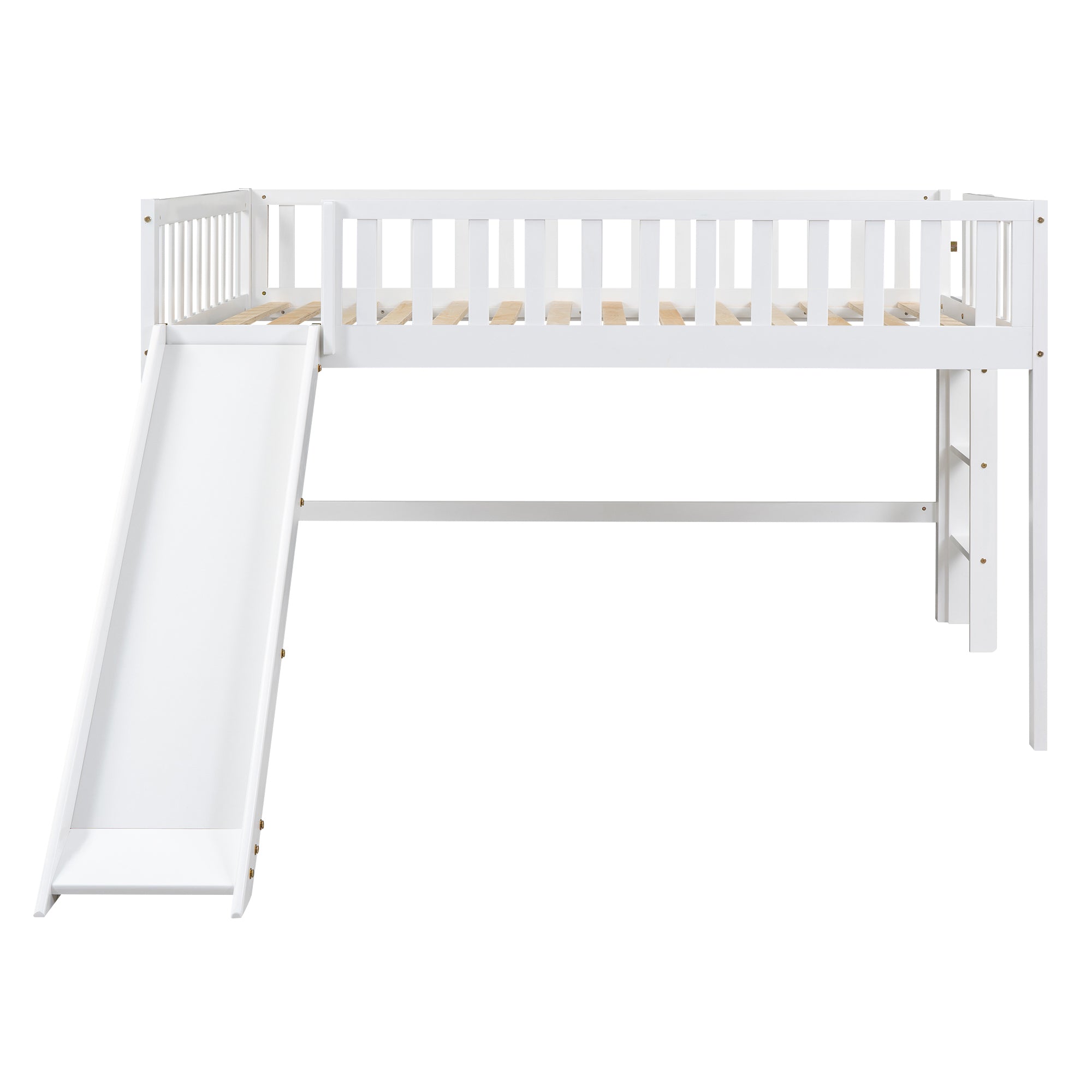 Full Size Low Loft Bed with Ladder and Slide,White - Atlantic Fine Furniture Melbourne FL