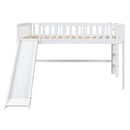 Full Size Low Loft Bed with Ladder and Slide,White