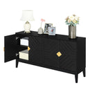 4 Door Sideboard Storage Cabinet For Living Room And Dining Room, 2 Large Cabinets With Gold Handles And Adjustable Shelf - Black
