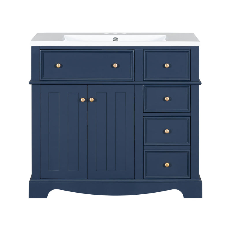 Bathroom Vanity With Resin Sink Combo, Frame Bathroom Storage Cabinet, Freestanding Vanity Set With 3 Drawers & Adjustable Shelf - Blue