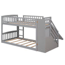 Twin Over Twin Bunk Stairway Bed With 2 Drawers And Slide - Gray