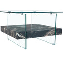 Modern 2 Tier Square Coffee Table, Elegant Marble Pattern