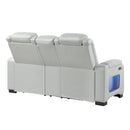 Power Console Loveseat With Power Headrest USB LED And Bookshelf Arms - Grey