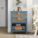 2 Drawer Side Table, Natural Rattan