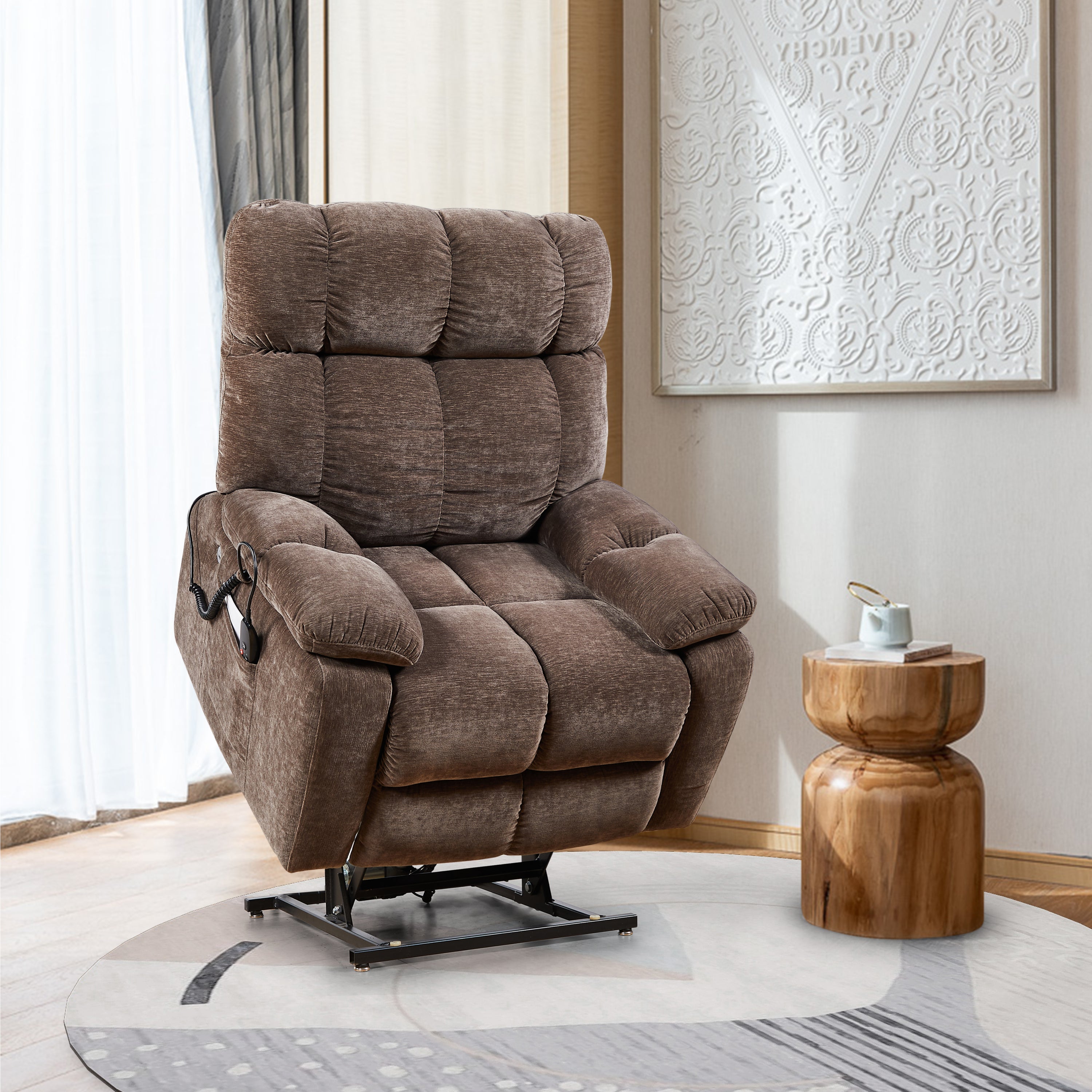 Liyasi Electric Power Lift Recliner Chair  with 2 Motors Massage and Heat for Elderly, 3 Positions, 2 Side Pockets, USB Charge Ports, High-end  Quality Cloth Power Reclining Chair - Atlantic Fine Furniture Melbourne FL