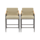 Mid Century Modern Counter Stool Set With Espresso Metal Frame - Khaki