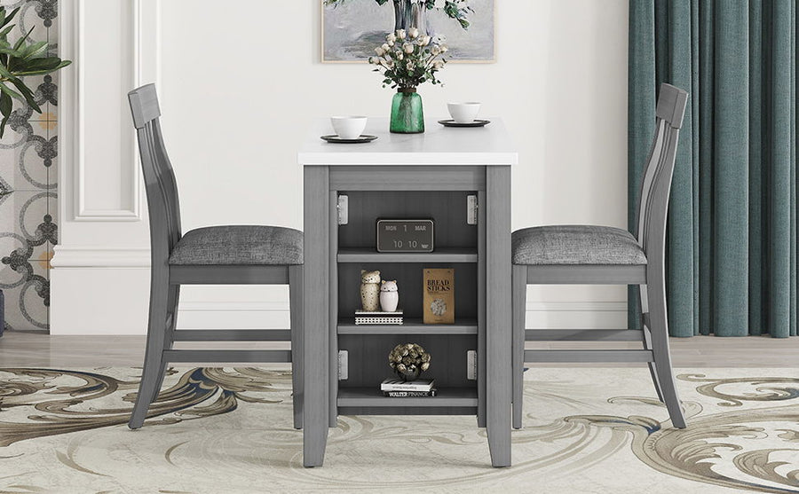 3 Piece Counter Height Dining Table Set With Built In Storage Shelves One Faux Marble Top Dining Table And 2 Counter Chairs With Footrest Gray Atlantic Fine Furniture Inc