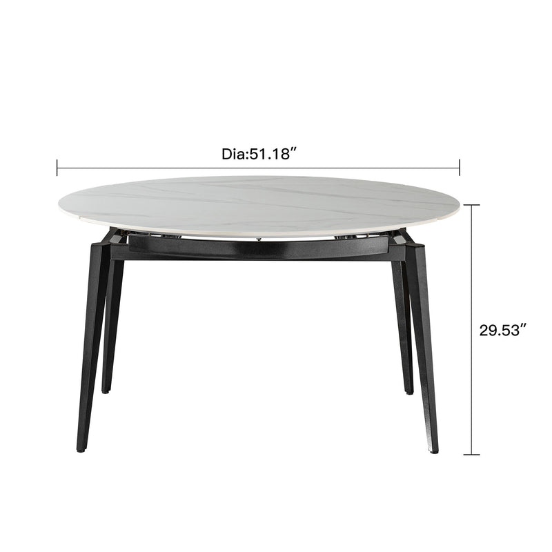 Modern Extendable Round Dining Table With Sintered Stone Top - White / Black