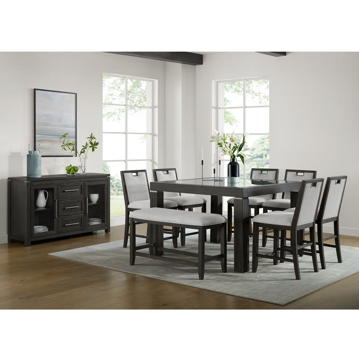 Elodie Fabric Counter Bench in Charcoal / Gray by Elements International, view 3