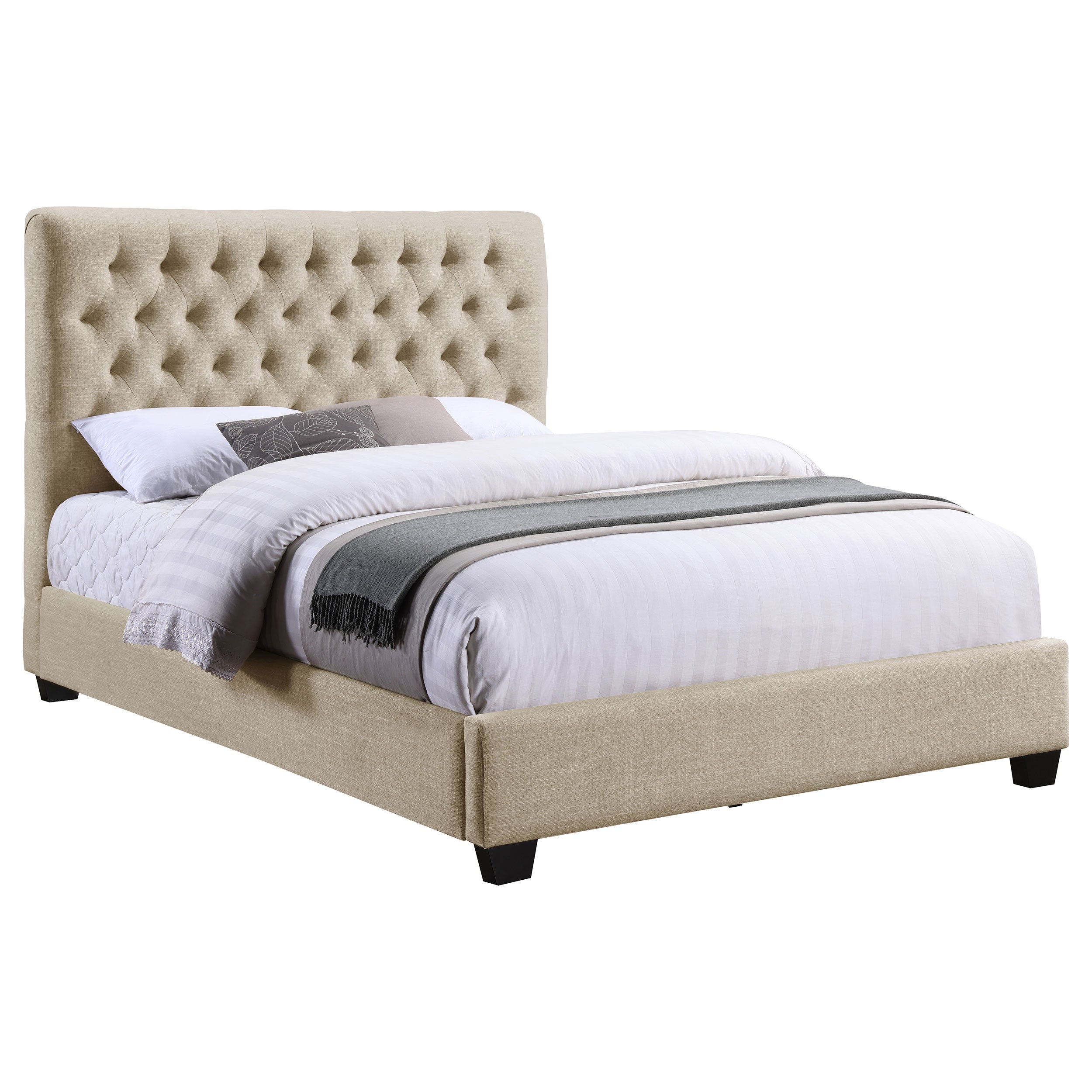 Chloe Upholstered Queen Panel Bed Oatmeal — view 3