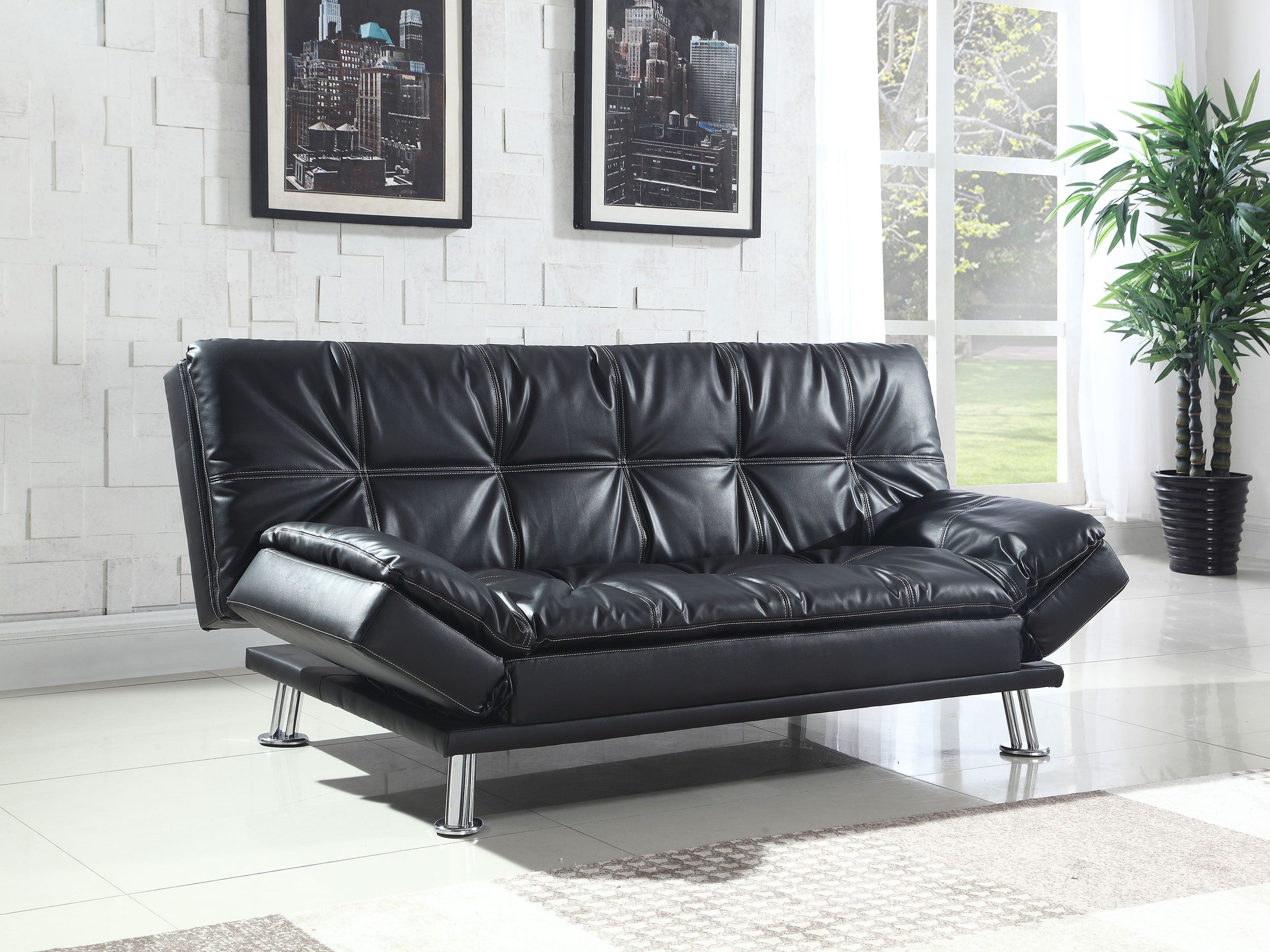 Dilleston Upholstered Tufted Convertible Sofa Bed Black — view 2