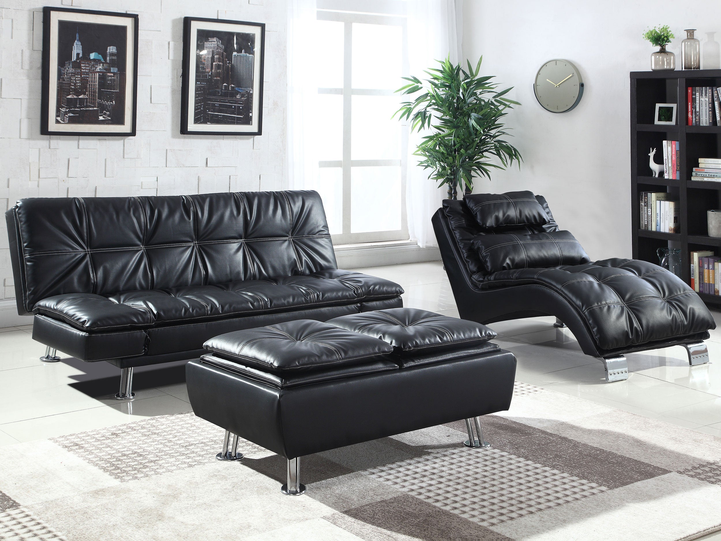 Dilleston Upholstered Tufted Convertible Sofa Bed Black — view 6