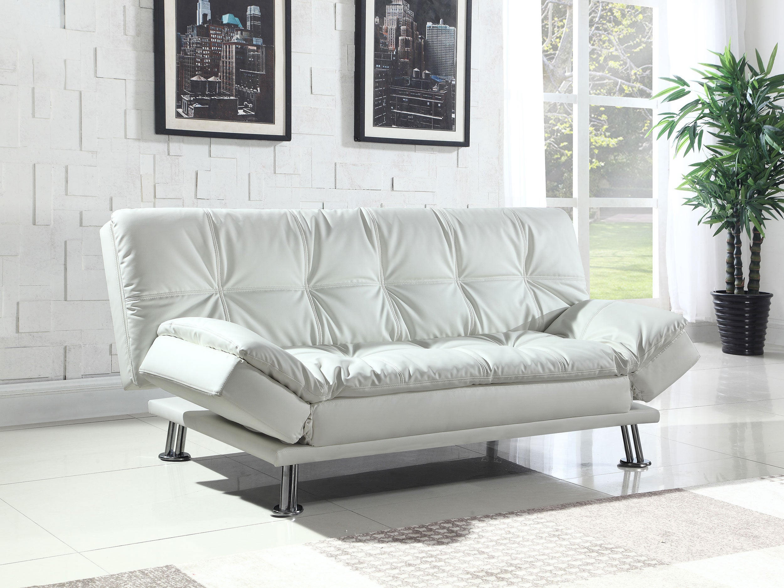 Dilleston Upholstered Tufted Convertible Sofa Bed White — view 2