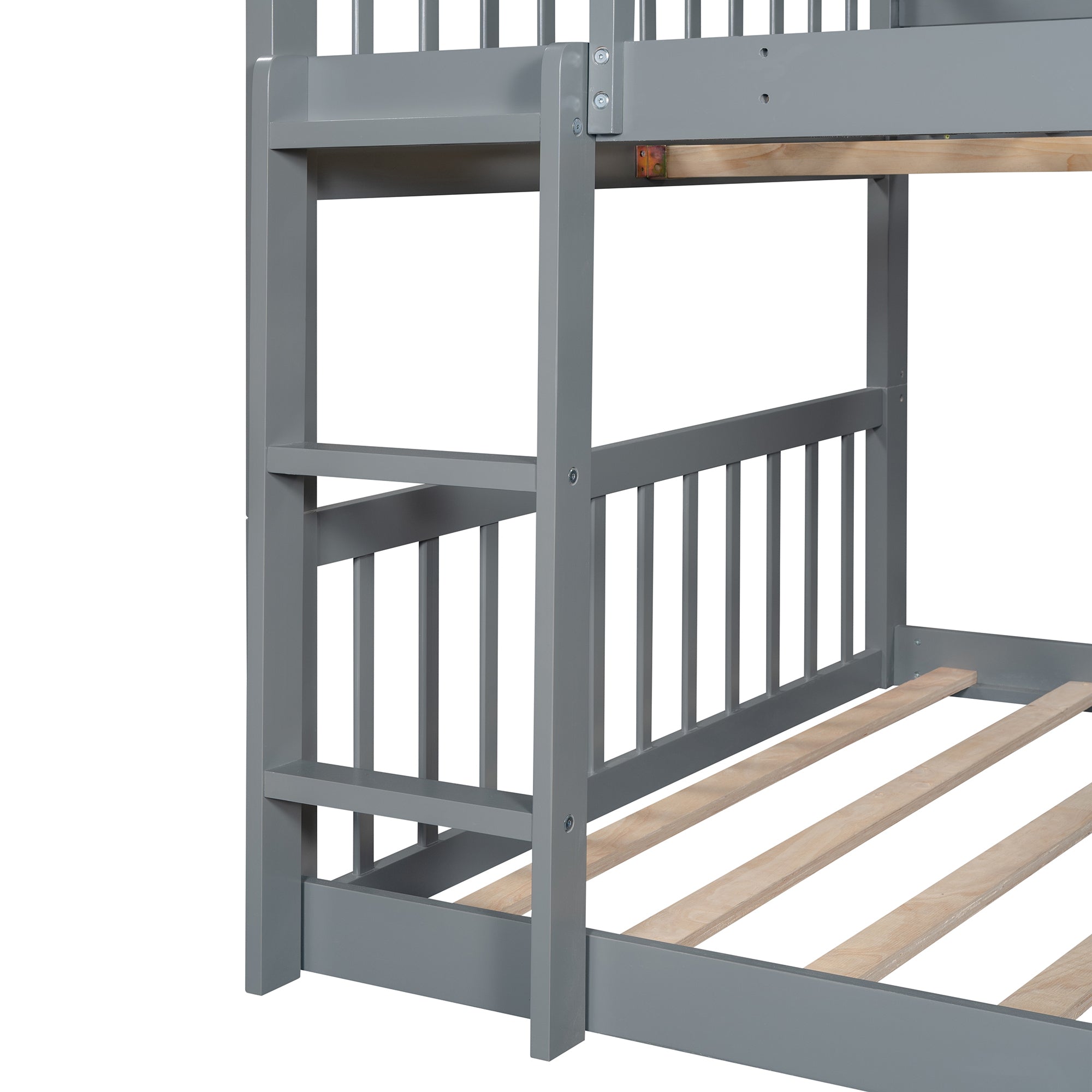 Full-Over-Full-Over-Full Triple Bed with Built-in Ladder and Slide , Triple Bunk Bed with Guardrails, Gray(OLD SKU :LP000052AAE) - Atlantic Fine Furniture Melbourne FL