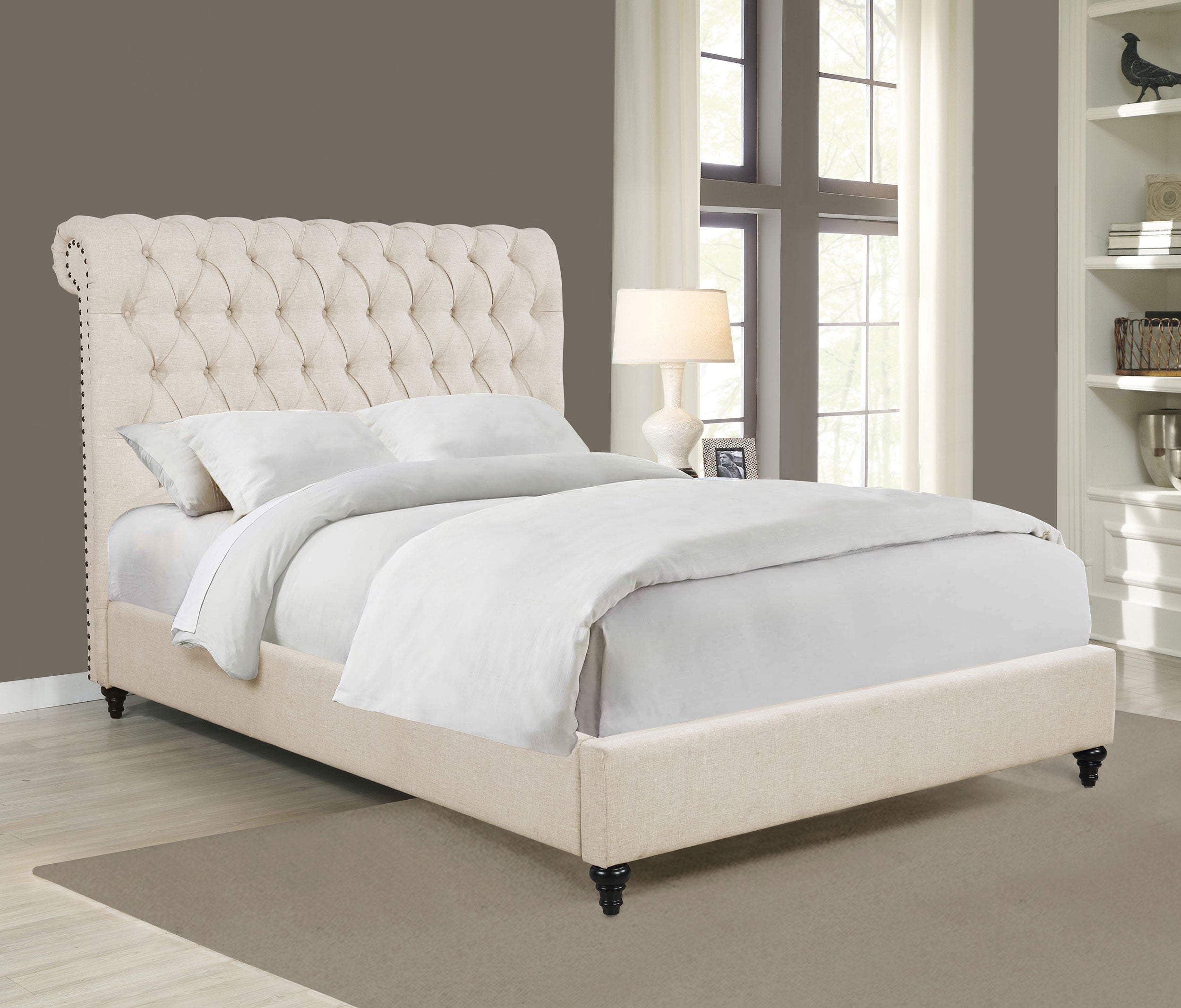 Devon 57-inch Upholstered Full Panel Bed Beige — view 2