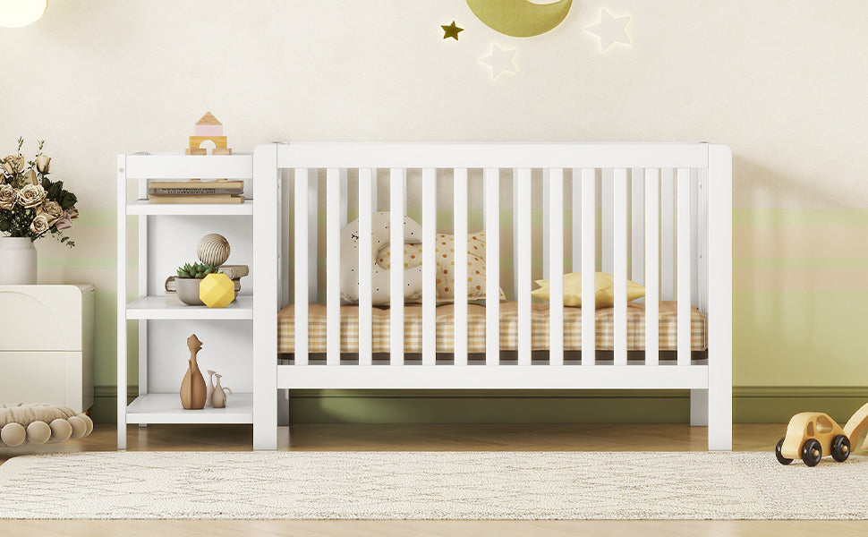 Convertible Crib/Full Size Bed with Changing Table, White - Atlantic Fine Furniture Melbourne FL