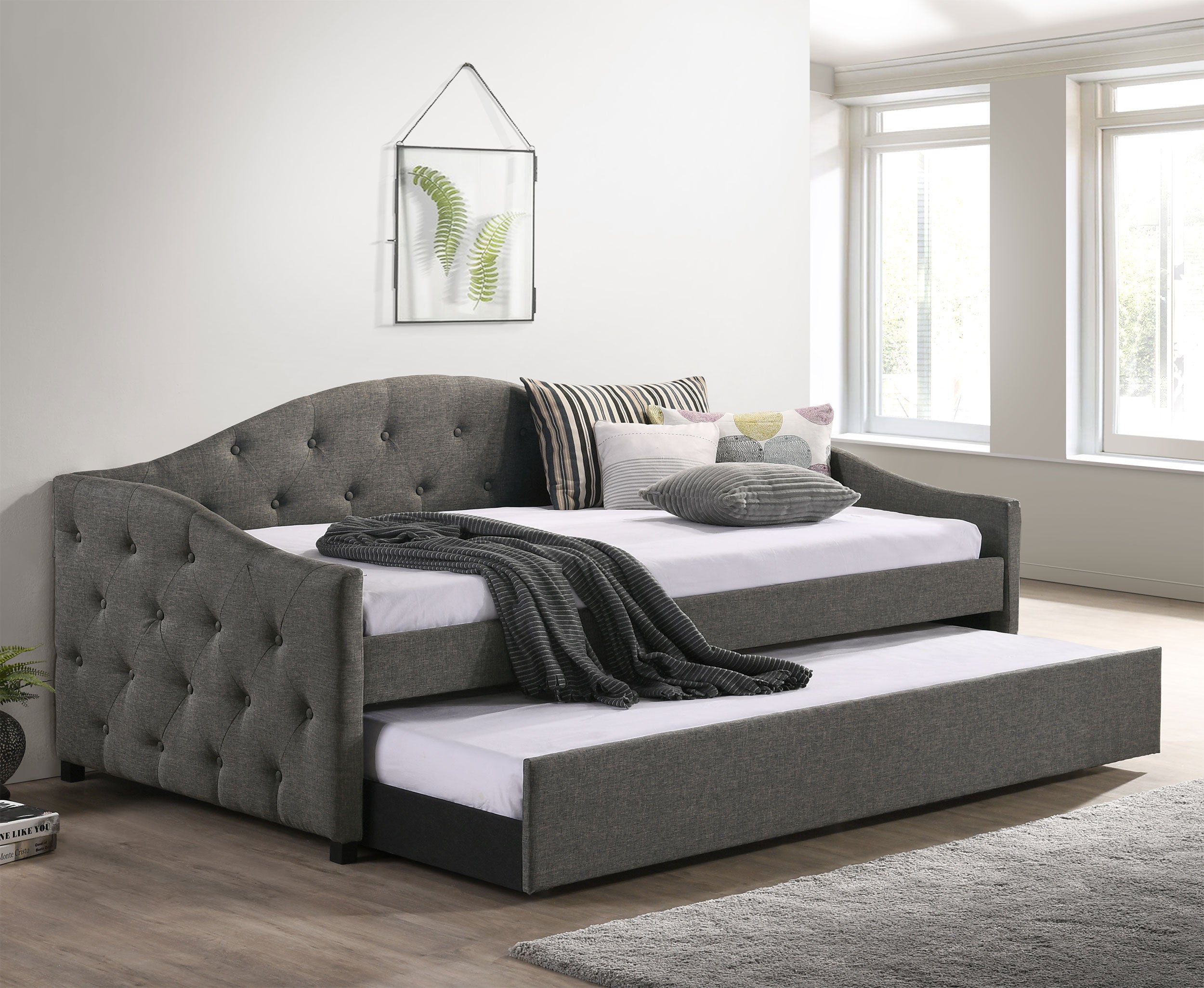 Sadie Upholstered Twin Daybed with Trundle Grey — view 2