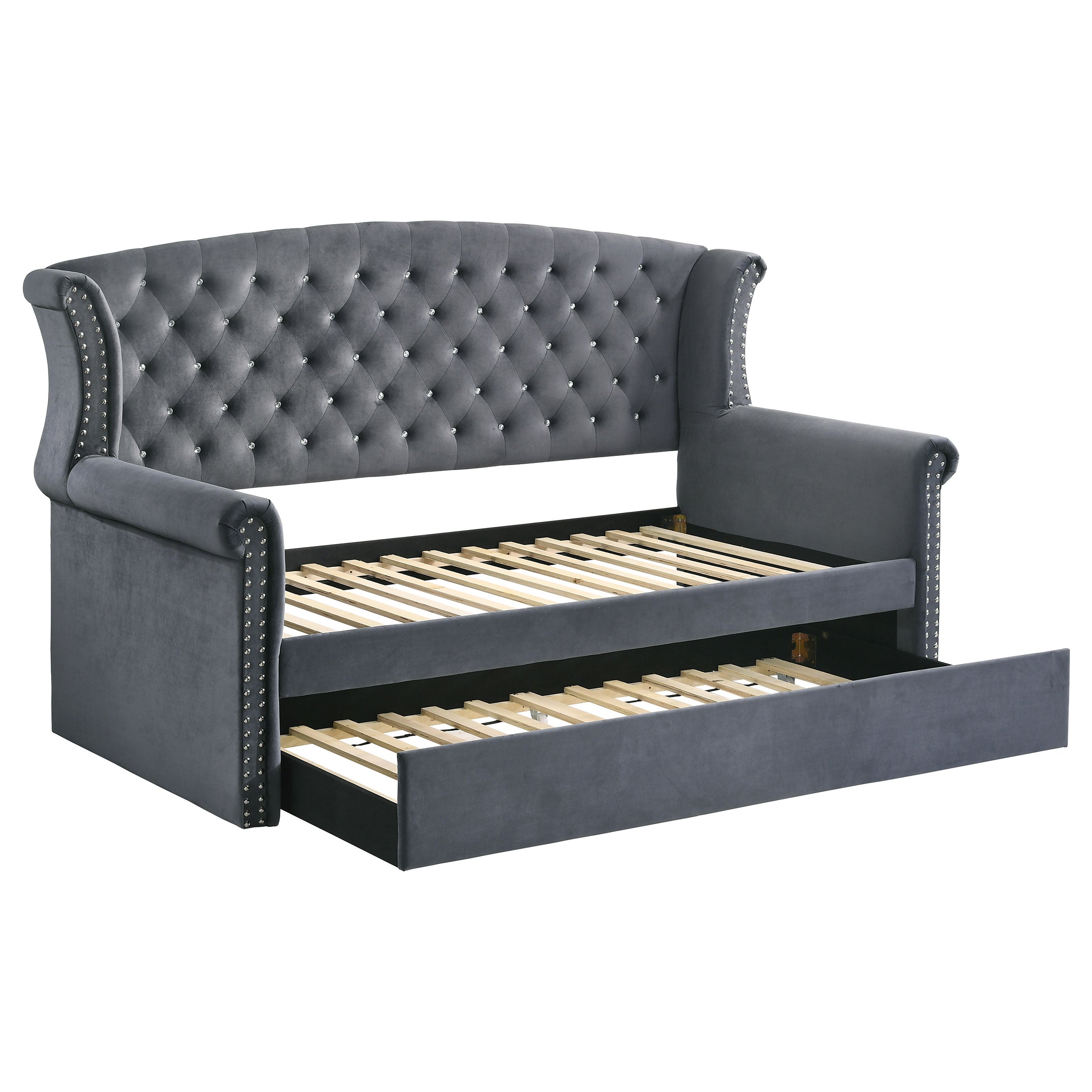 Scarlett Upholstered Twin Daybed with Trundle Grey — view 1