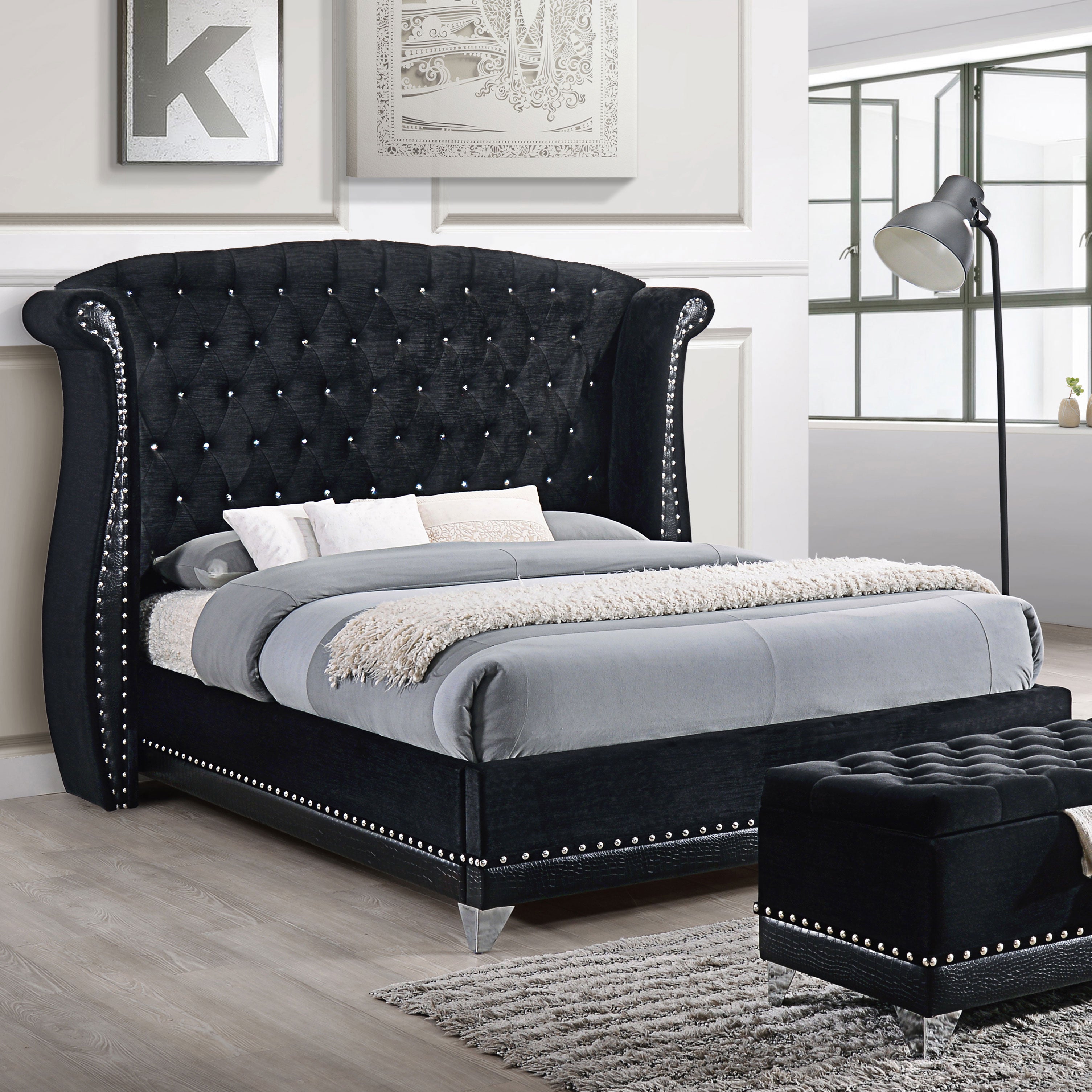 Barzini Upholstered California King Wingback Bed Black — view 2
