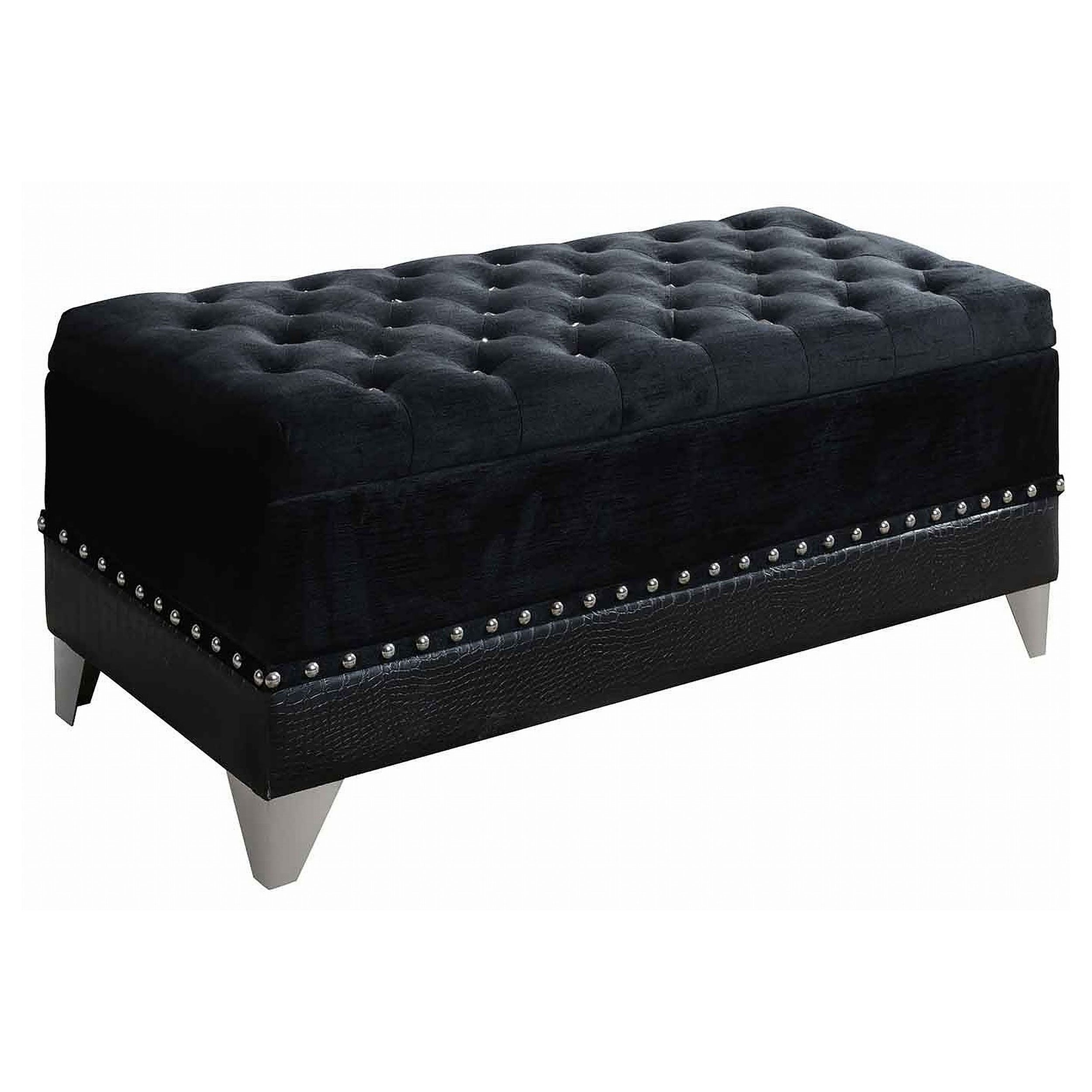 Barzini Velvet Upholstered Tufted Storage Bench Black — view 1